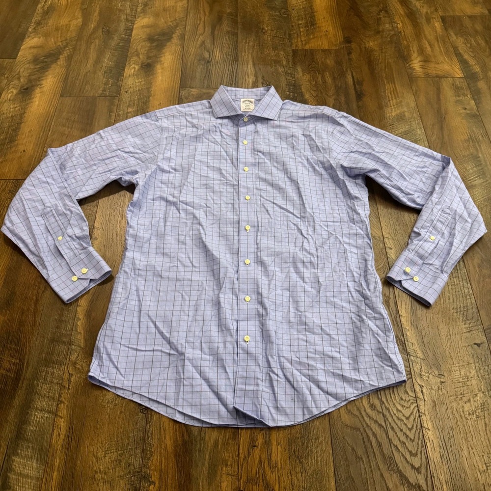 Brooks Brothers 1818 Regent Non-Iron Dress Shirt Blue Windowpane 16-6/7 L Cotton